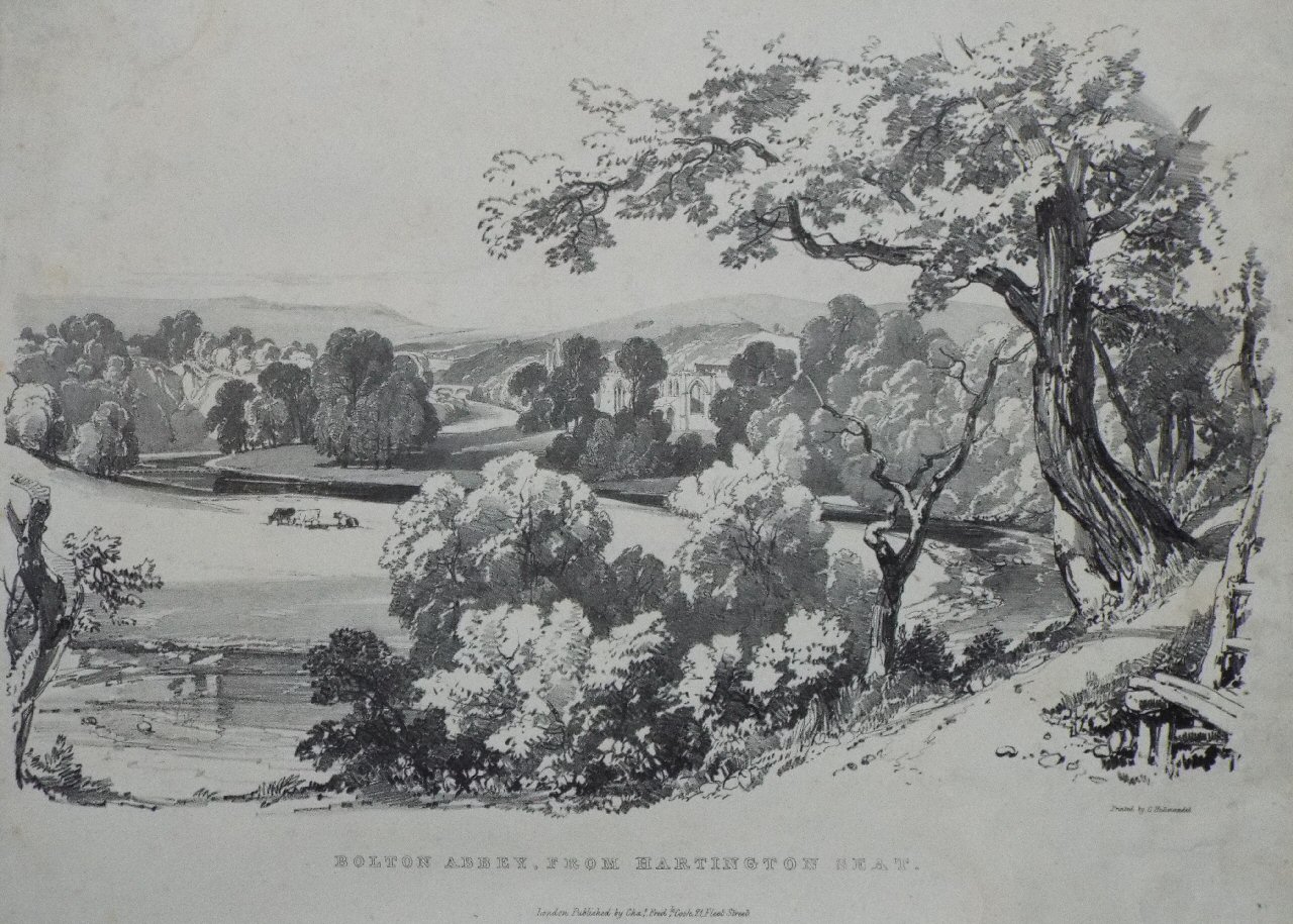 Lithograph - Bolton Abbey, from Hartington Seat. - Davis